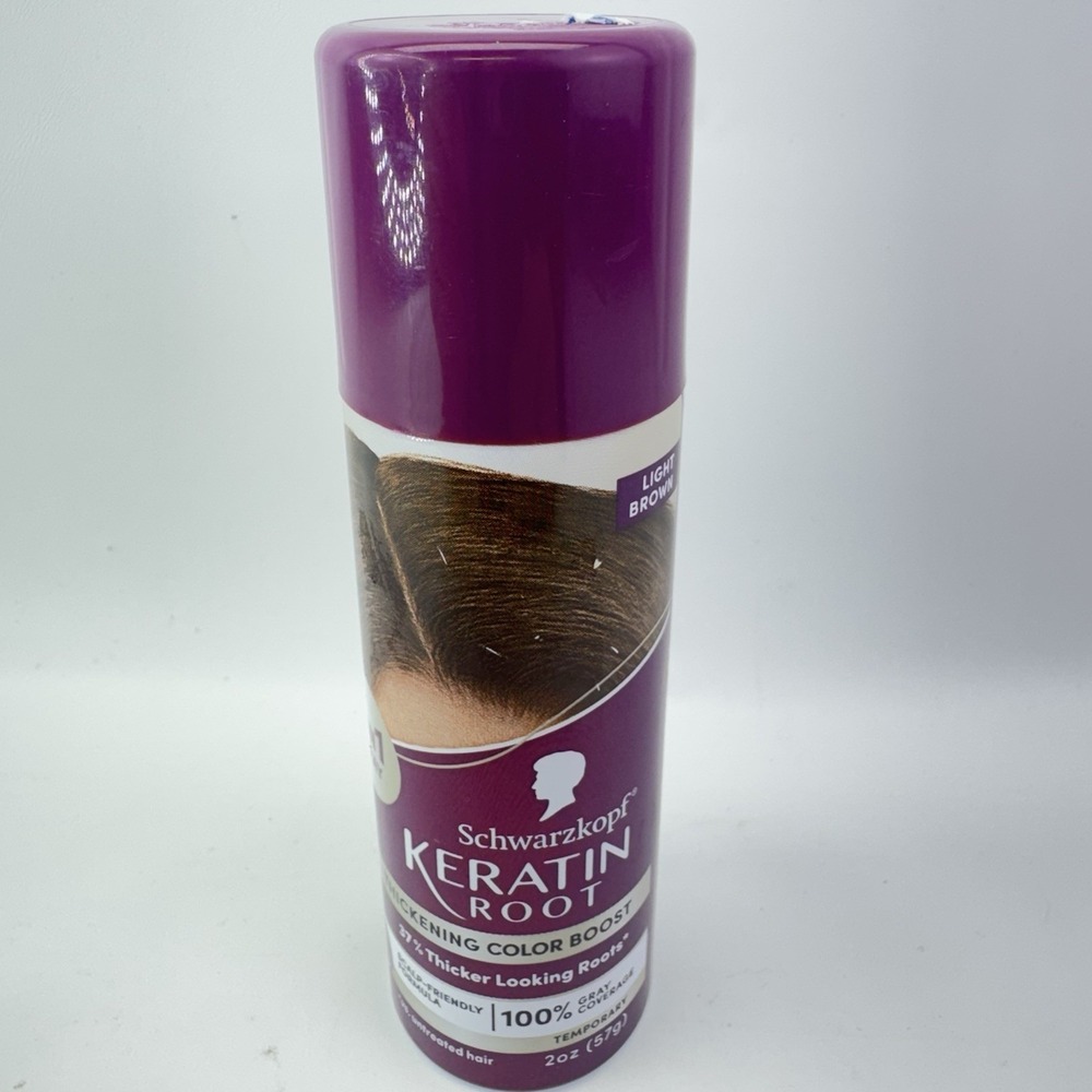 SCHWARZKOPF Keratin Root Thickening Temporary Hair Color Spray, Light Brown, 2oz